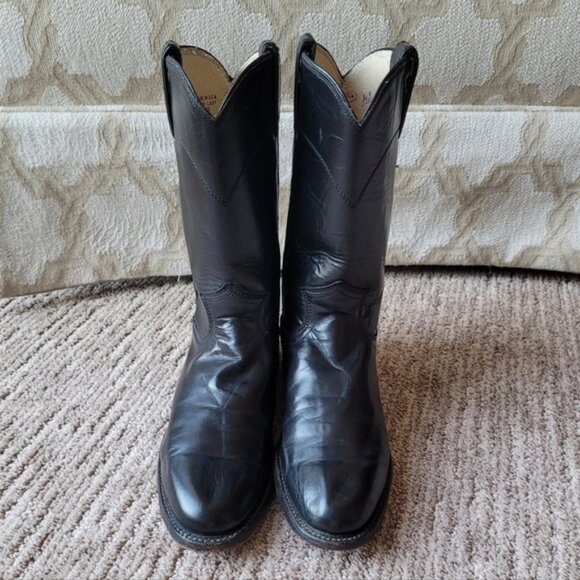 Western Heeled Cowgirl Boots Pull On Black Size 6.5 A Narrow - Picture 1 of 14